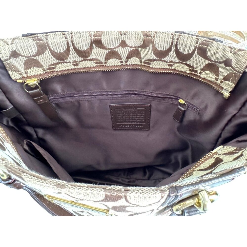 Coach Brown‎ Signature Canvas Tote Bag W/ Leather Handles & Gold-Tone Hardware - Picture 6 of 7